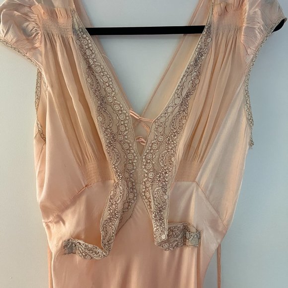 1930 Peach Silk  Bias Slip Dress - Picture 2 of 2